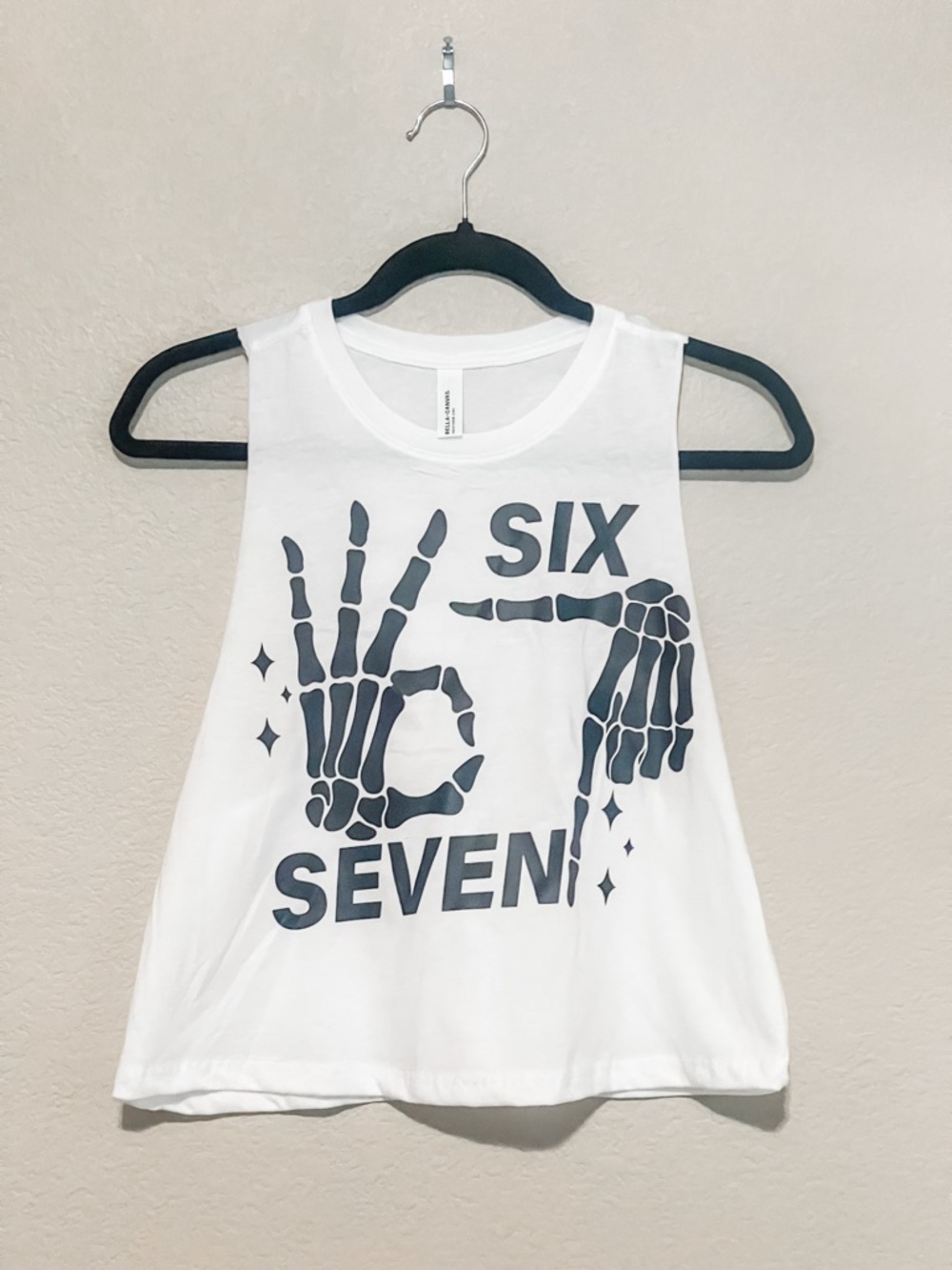 Bella Canvas White Crop Tank with Black Skeleton Graphic